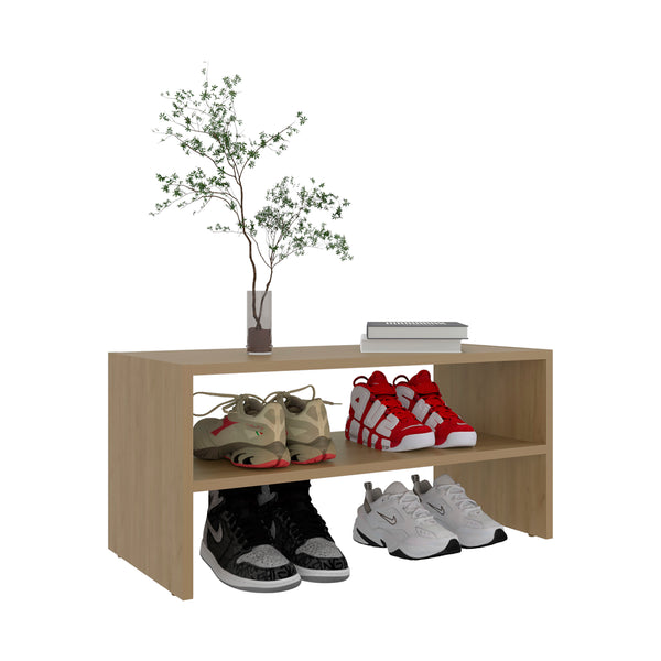 English Elm Shoe Compact 2-Shelf Freestanding Organizer with Scratch-Resistant Melamine Surface for Bedroom Storage Beige 28.75 L x 15.36 W x 3.15 H B128P375307