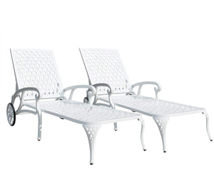 English Elm Aluminium Adjustable Reclining Chaise Lounge with Wheels, Rust-Resistant Bronze Finish, Durable Outdoor Seating White W640P292968