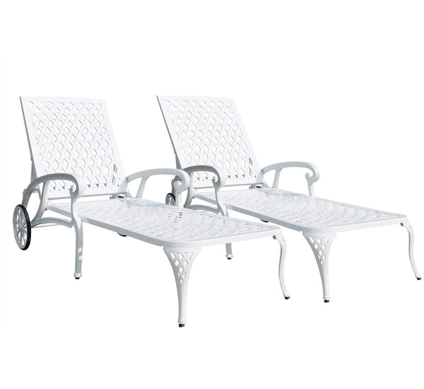 English Elm Aluminium Adjustable Reclining Chaise Lounge with Wheels, Rust-Resistant Bronze Finish, Durable Outdoor Seating White W640P292968