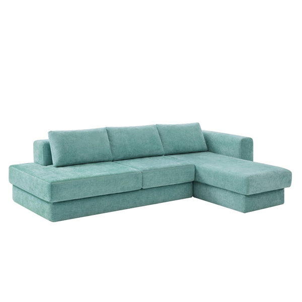 English Elm L-shaped Chenille Sectional Sofa with Deep Modular Seating and Layered Cushion Comfort Teal N763S000090F