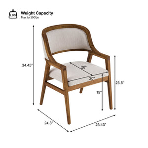 English Elm Mid-century Modern Upholstered Dining Arm Chairs with Rubberwood Frame Set of 2 Beige,Walnut N768P382497W