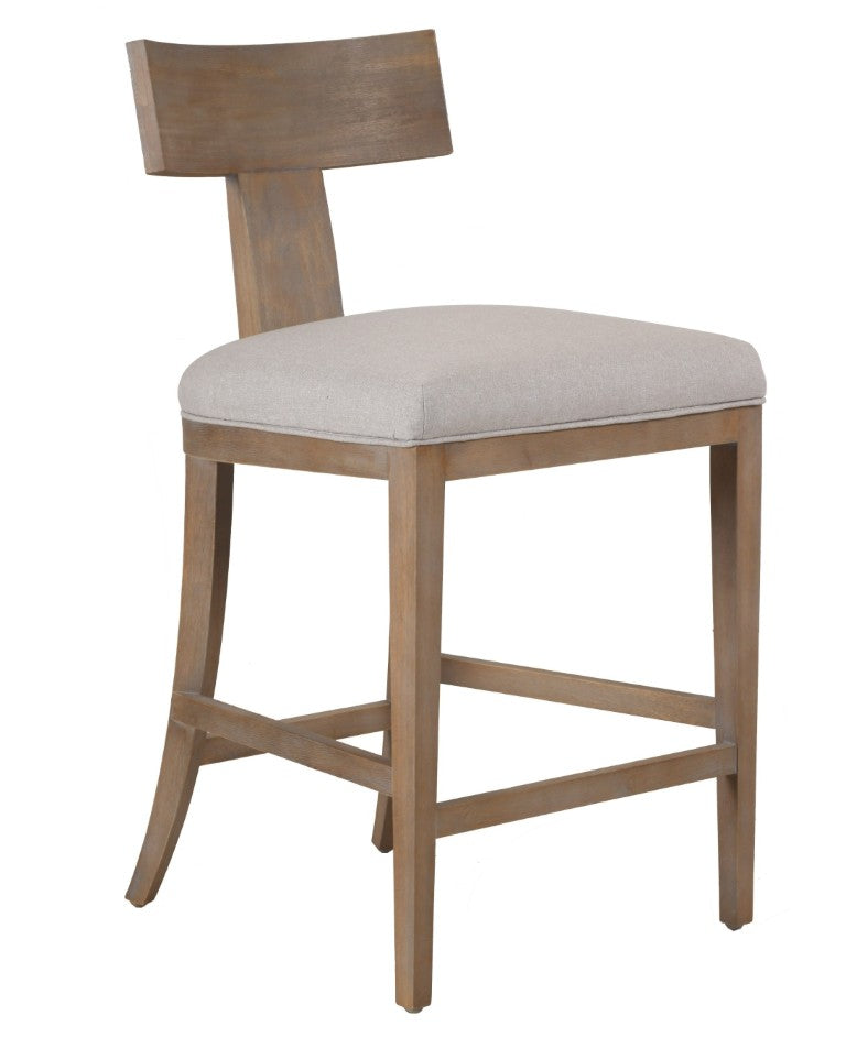VIG Furniture Fabien Mid-Century Counter Chair In Beige Linen With Rubberwood Frame, Foam Seat & Distressed Finish VGRH-RHS-CZHT01-NTL