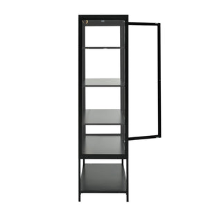 English Elm 67.25'' Tall Steel Curio Cabinet with Led Lighting and Tempered Glass Panels Black SN845P263995B
