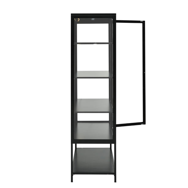English Elm 67.25'' Tall Steel Curio Cabinet with Led Lighting and Tempered Glass Panels Black SN845P263995B