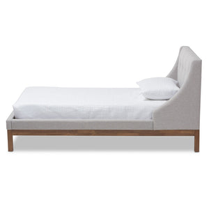 Baxton Studio Baxton Studio Louvain Twin Platform Bed: Modern Greyish Beige Upholstered with Walnut Trim Elegance BBT6696-Greyish Beige-Twin