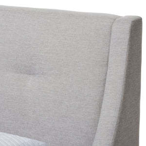 Baxton Studio Baxton Studio Louvain Twin Platform Bed: Modern Greyish Beige Upholstered with Walnut Trim Elegance BBT6696-Greyish Beige-Twin