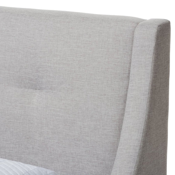 Baxton Studio Baxton Studio Louvain Twin Platform Bed: Modern Greyish Beige Upholstered with Walnut Trim Elegance BBT6696-Greyish Beige-Twin