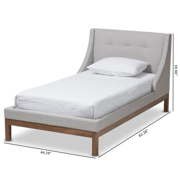 Baxton Studio Baxton Studio Louvain Twin Platform Bed: Modern Greyish Beige Upholstered with Walnut Trim Elegance BBT6696-Greyish Beige-Twin