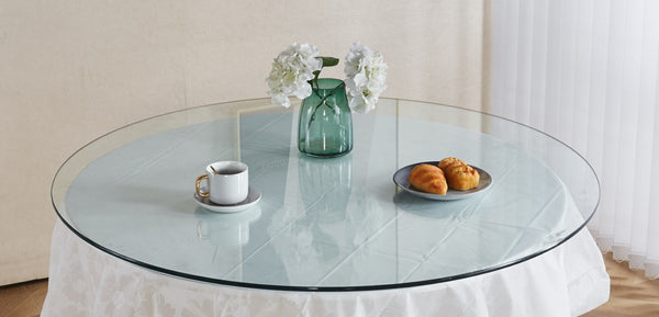 English Elm Tempered Clear Glass Round Table Top 120cm Slim Profile for Modern Dining Spaces W234P192020