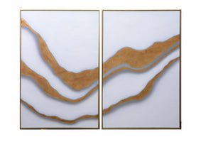 Sunpan Gold Abyss Wall Art Set of 2 - Hand-Painted Diptych with Unique Gold Marble Veining Finish
