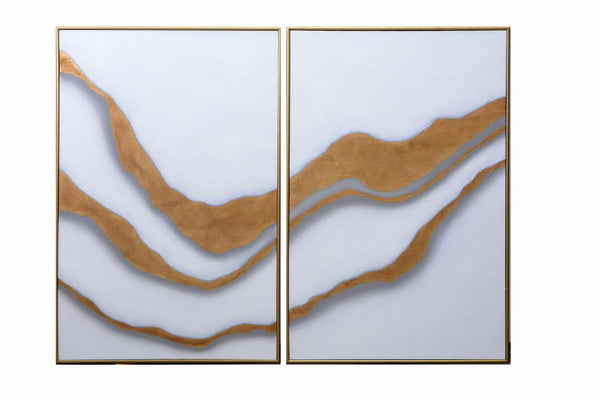 Sunpan Gold Abyss Wall Art Set of 2 - Hand-Painted Diptych with Unique Gold Marble Veining Finish