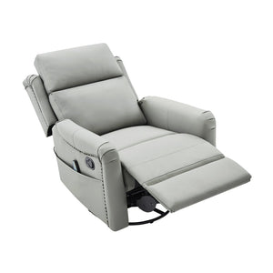 English Elm Modern Swivel Rocker Recliner Pu Leather Chair with Massage Heat and Storage Pocket Grey N763P399629E