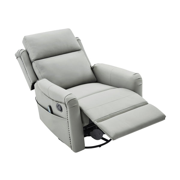 English Elm Modern Swivel Rocker Recliner Pu Leather Chair with Massage Heat and Storage Pocket Grey N763P399629E
