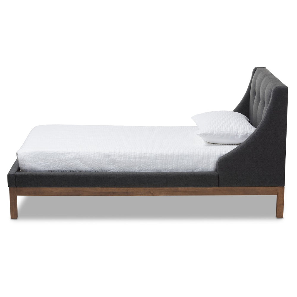Baxton Studio Baxton Louvain Twin Platform Bed – Modern Dark Grey Upholstered Frame with Chic Walnut Accents BBT6696-Dark Grey-Twin