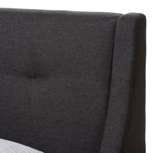 Baxton Studio Baxton Louvain Twin Platform Bed – Modern Dark Grey Upholstered Frame with Chic Walnut Accents BBT6696-Dark Grey-Twin