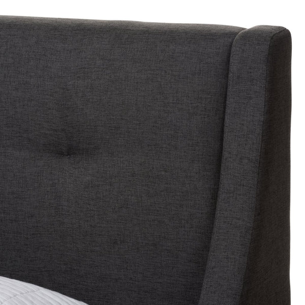 Baxton Studio Baxton Louvain Twin Platform Bed – Modern Dark Grey Upholstered Frame with Chic Walnut Accents BBT6696-Dark Grey-Twin
