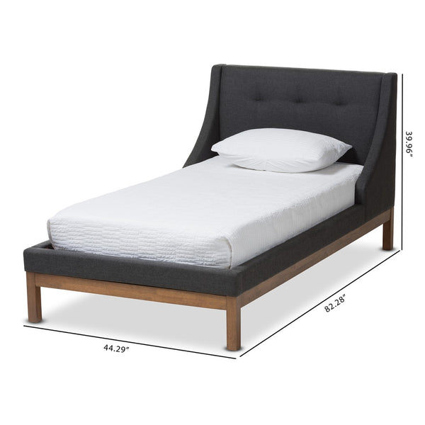 Baxton Studio Baxton Louvain Twin Platform Bed – Modern Dark Grey Upholstered Frame with Chic Walnut Accents BBT6696-Dark Grey-Twin