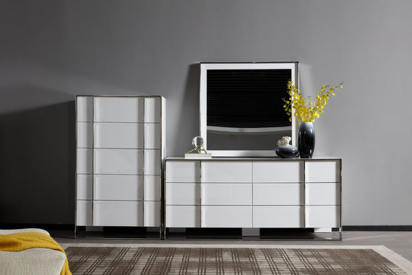 VIG Furniture Modrest Cartier - Modern White + Stainless Steel Dresser VGVC-J-A002-D-WHT