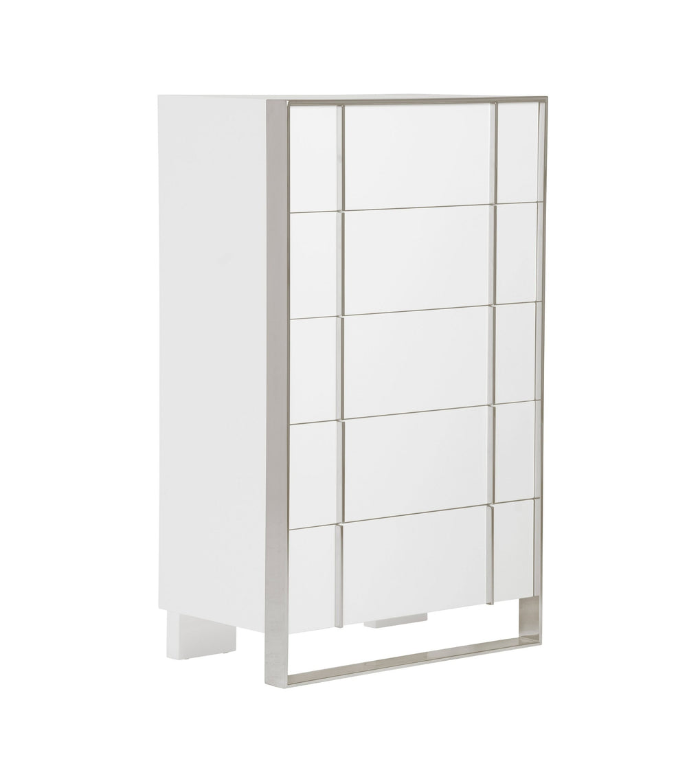 VIG Furniture Modrest Cartier - Modern White + Stainless Steel Chest VGVC-J-A002-5H-WHT