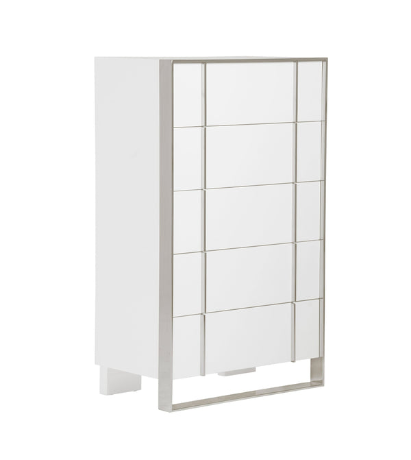 VIG Furniture Modrest Cartier - Modern White + Stainless Steel Chest VGVC-J-A002-5H-WHT