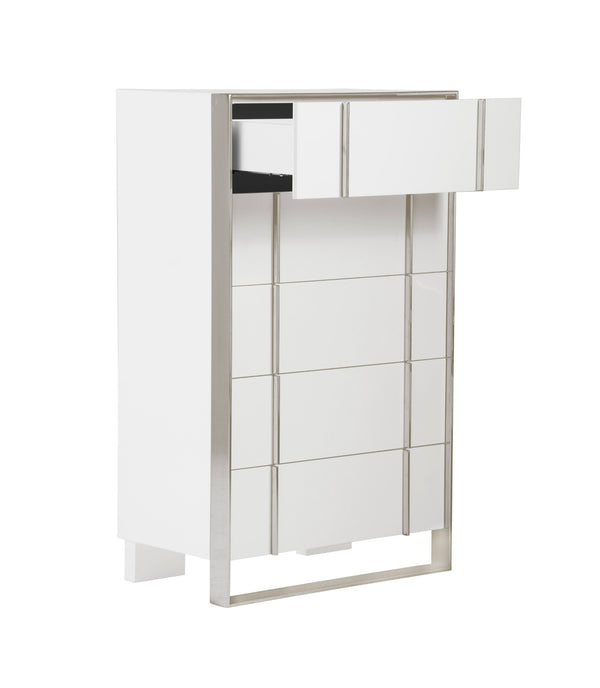 VIG Furniture Modrest Cartier - Modern White + Stainless Steel Chest VGVC-J-A002-5H-WHT