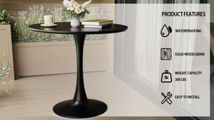 English Elm 31.5" Round Black Mdf Dining Table Tulip Pedestal Base Mid-century Modern Small Spaces W3732P434886