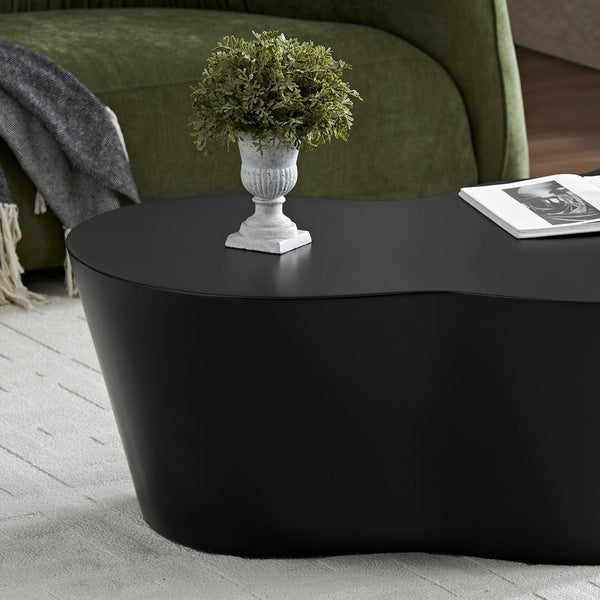 English Elm 50 Inch Sculptural Fiberglass Coffee Table Gloss Black Organic Shape for Living Room W876P400326