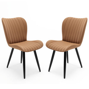 English Elm Set of 2 Armless Faux Leather Dining Chairs with Cushioned Seats and Metal Legs Brown W3316P426945