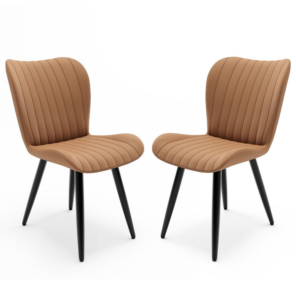 English Elm Set of 2 Armless Faux Leather Dining Chairs with Cushioned Seats and Metal Legs Brown W3316P426945
