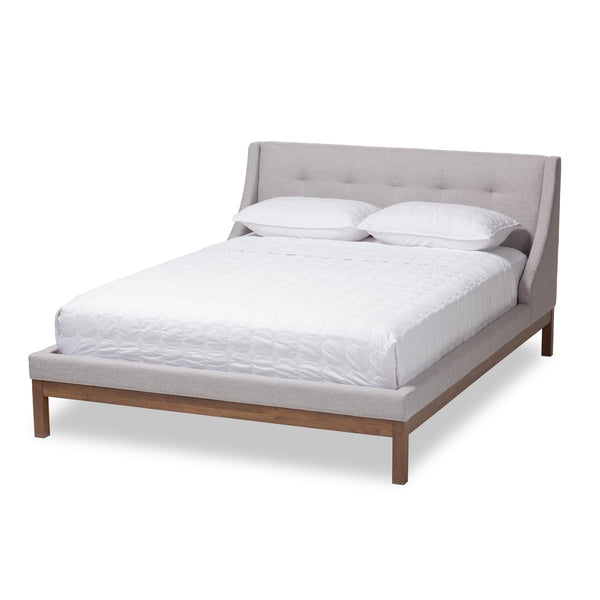 Baxton Studio Baxton Studio Louvain Modern Upholstered Platform Bed with Walnut Trim and Button-Tufted Headboard Full BBT6696-Greyish Beige-Full