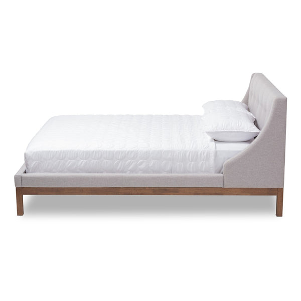 Baxton Studio Baxton Studio Louvain Modern Upholstered Platform Bed with Walnut Trim and Button-Tufted Headboard Full BBT6696-Greyish Beige-Full