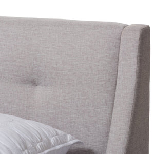 Baxton Studio Baxton Studio Louvain Modern Upholstered Platform Bed with Walnut Trim and Button-Tufted Headboard Full BBT6696-Greyish Beige-Full