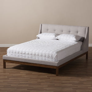 Baxton Studio Baxton Studio Louvain Modern Upholstered Platform Bed with Walnut Trim and Button-Tufted Headboard Full BBT6696-Greyish Beige-Full