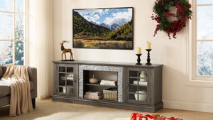 English Elm 70" Modern TV Stand with Faux Stone Top, Spacious 2-Door Media Console with Cable Management and Adjustable Shelves, Vintage Metal Handles, Durable MDF Construction for Living Room Entertainment (Fits up to 75") Grey W2275P342688