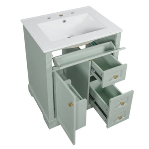 English Elm "24'' 24 Inch Glossy Freestanding Bathroom Vanity with Gold Hardware and Soft Close Storage Green Pinewood N725P375495F