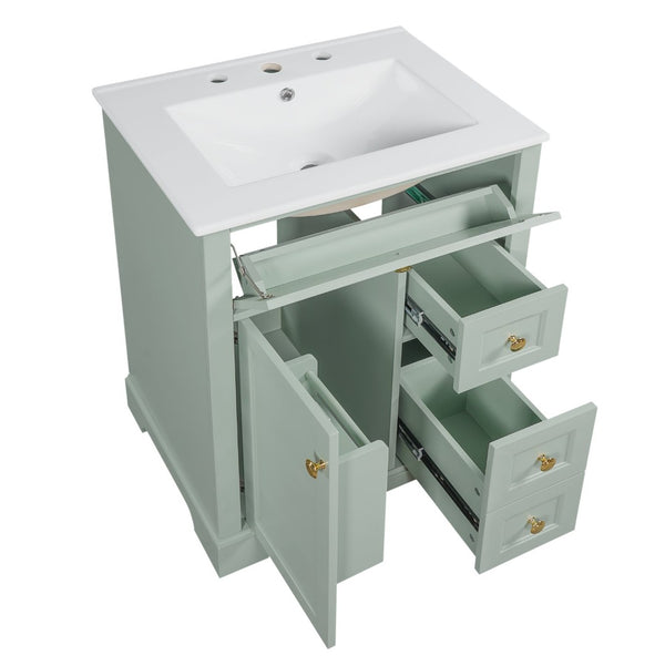 English Elm "24'' 24 Inch Glossy Freestanding Bathroom Vanity with Gold Hardware and Soft Close Storage Green Pinewood N725P375495F