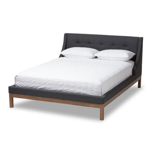 Baxton Studio Baxton Studio Louvain Full-Size Platform Bed in Dark Grey Fabric with Walnut Finish & Winged Headboard BBT6696-Dark Grey-Full