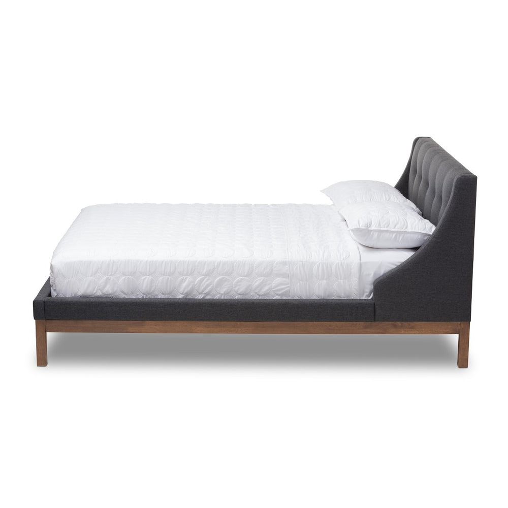 Baxton Studio Baxton Studio Louvain Full-Size Platform Bed in Dark Grey Fabric with Walnut Finish & Winged Headboard BBT6696-Dark Grey-Full