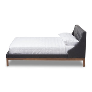 Baxton Studio Baxton Studio Louvain Full-Size Platform Bed in Dark Grey Fabric with Walnut Finish & Winged Headboard BBT6696-Dark Grey-Full