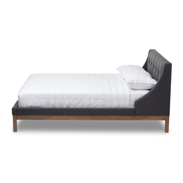 Baxton Studio Baxton Studio Louvain Full-Size Platform Bed in Dark Grey Fabric with Walnut Finish & Winged Headboard BBT6696-Dark Grey-Full