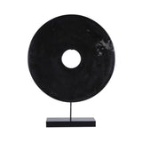 Black Marble Disk Statue With Base 12 Inch