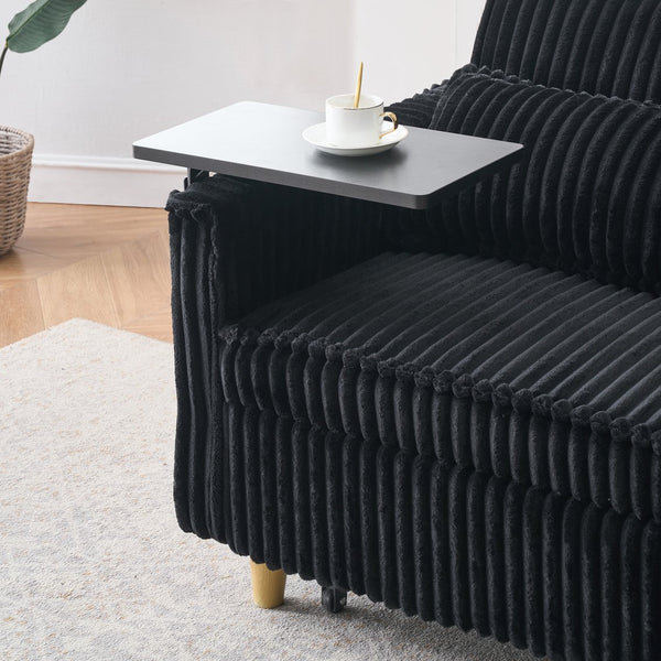 English Elm The pull-out and push-in corduroy sofa with convertible bed, movable tabletop and built-in USB ports Black W3371P316046