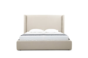 Queen Modrest Byrne - Luxurious Beige Teddy Fabric Bed with Solid Support and No Box Spring Needed!