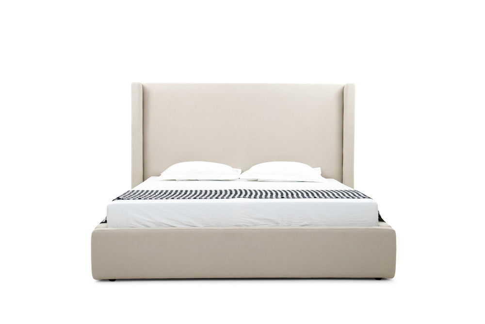 Eastern King Modrest Byrne - Stylish Beige Teddy Upholstered Bed with Solid Support & No Box Spring