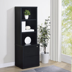 English Elm Geary Black 3-Shelf Bookcase with Lockable Drawer, Mango-Grain Finish, USB Port, Scratch-Resistant Veneer B062P375564