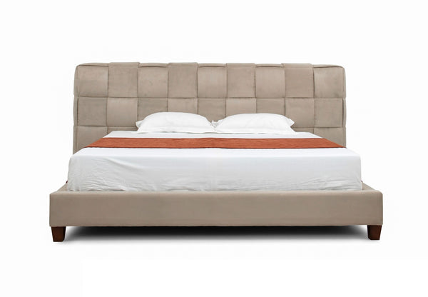 Eastern King McKamey Modern Beige Fabric Bed - Stylish Upholstered Design, No Box Spring Needed!