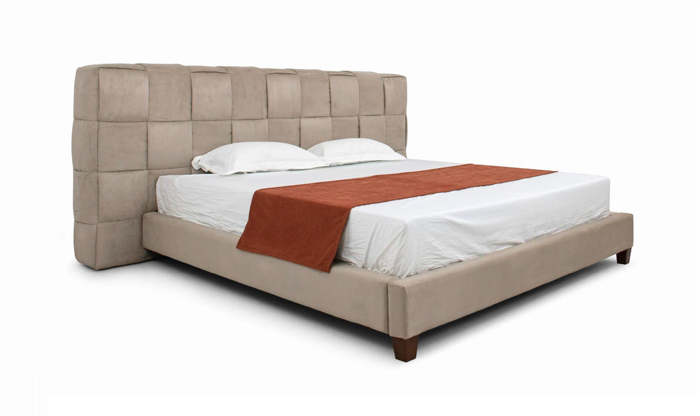 Eastern King McKamey Modern Beige Fabric Bed - Stylish Upholstered Design, No Box Spring Needed!