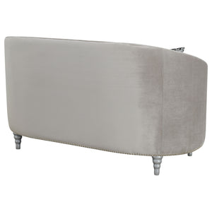 English Elm Dolby Grey Velvet Tufted Sofa with Chrome Nailhead Trim and Silver Turned Legs — 87"L Modern Luxe B062P357805