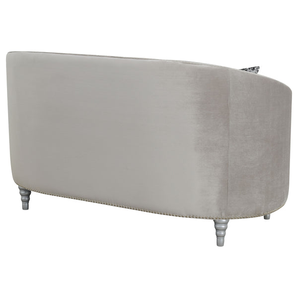 English Elm Dolby Grey Velvet Tufted Sofa with Chrome Nailhead Trim and Silver Turned Legs — 87"L Modern Luxe B062P357805