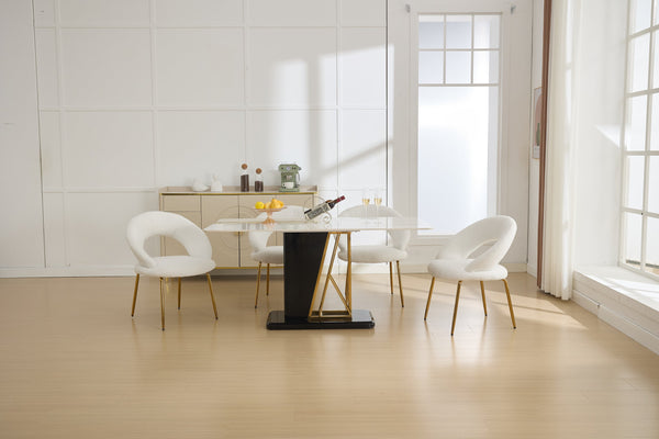 English Elm 061-Set Of 1 Cozy Teddy Fabric Dining Chair With Curved Backrest & Chic Gold Legs For Modern Spaces W527P255479